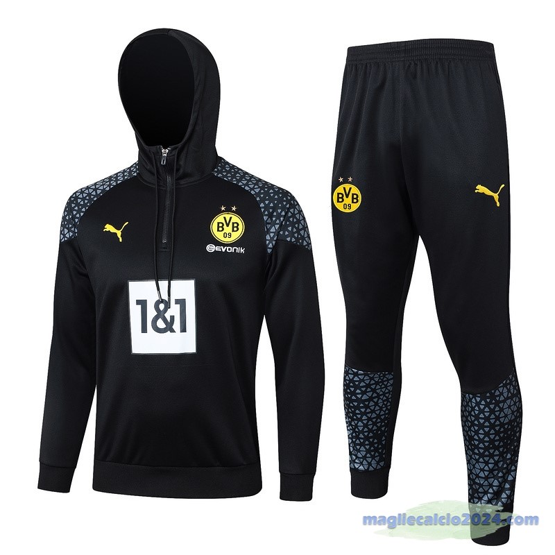 Set Completo Felpa Cappuccio Borussia Dortmund 2023 2024 Nero Grigio Poco Prezzo