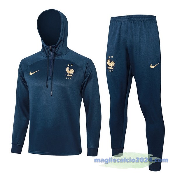 Set Completo Felpa Cappuccio Francia 2023 Blu Navy Poco Prezzo