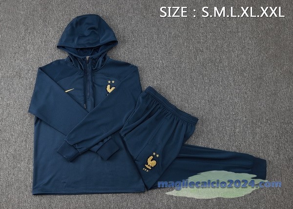 Set Completo Felpa Cappuccio Francia 2023 Blu Navy Poco Prezzo