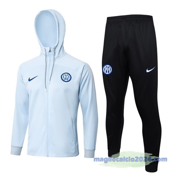 Set Completo Felpa Cappuccio Inter Milán 2023 2024 Blu Nero Poco Prezzo