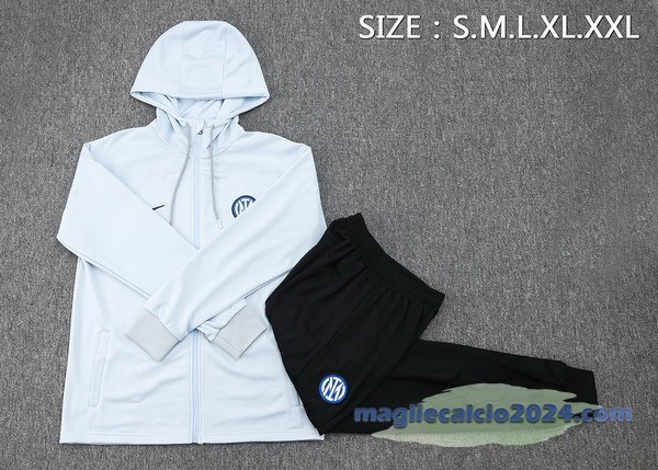 Set Completo Felpa Cappuccio Inter Milán 2023 2024 Blu Nero Poco Prezzo