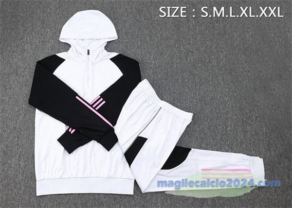 Set Completo Felpa Cappuccio Juventus 2023 2024 Bianco Nero Rosa Poco Prezzo