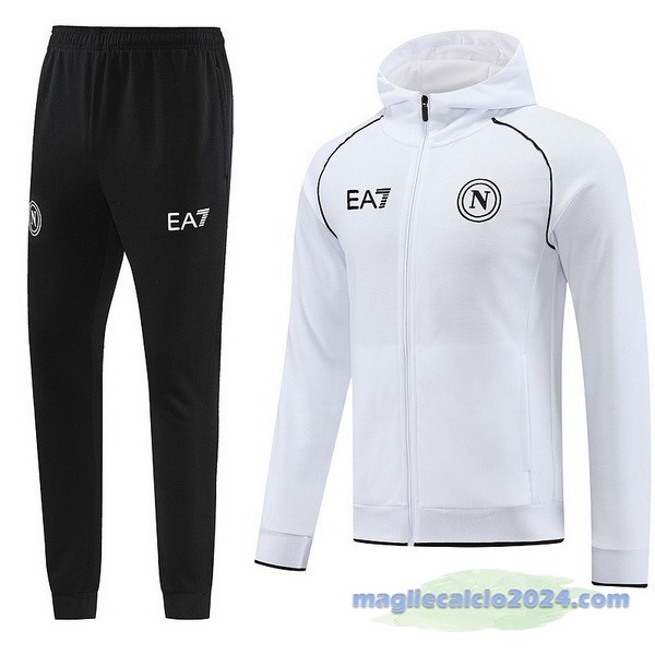 Set Completo Felpa Cappuccio Napoli 2023 2024 Nero Bianco Poco Prezzo