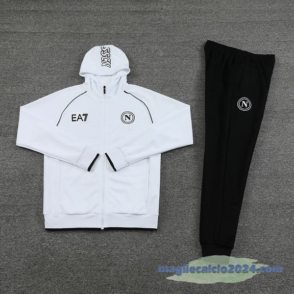 Set Completo Felpa Cappuccio Napoli 2023 2024 Nero Bianco Poco Prezzo