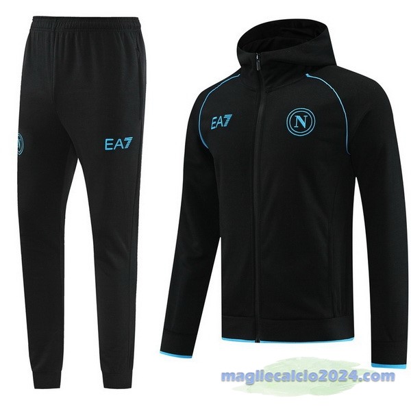 Set Completo Felpa Cappuccio Napoli 2023 2024 Nero Poco Prezzo