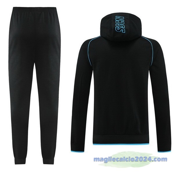 Set Completo Felpa Cappuccio Napoli 2023 2024 Nero Poco Prezzo