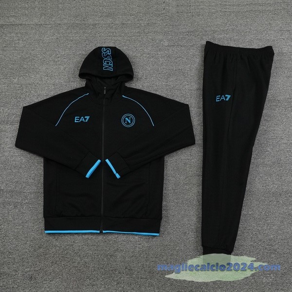 Set Completo Felpa Cappuccio Napoli 2023 2024 Nero Poco Prezzo