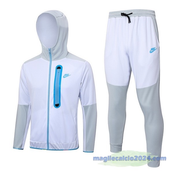 Set Completo Felpa Cappuccio Nike 2023 Bianco Grigio Blu Poco Prezzo