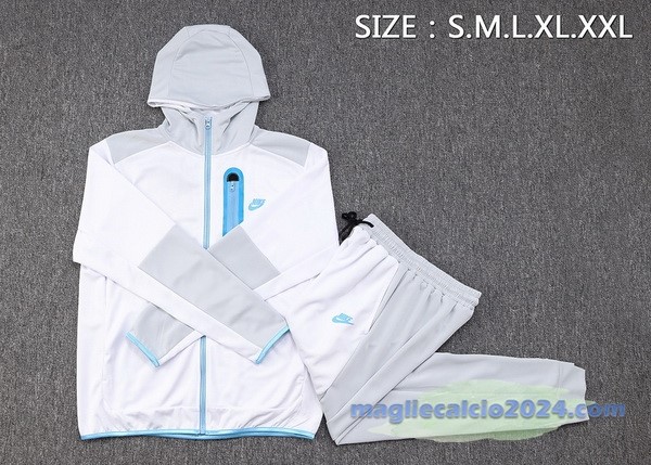 Set Completo Felpa Cappuccio Nike 2023 Bianco Grigio Blu Poco Prezzo