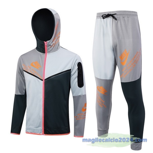 Set Completo Felpa Cappuccio Nike 2023 Grigio Verde Poco Prezzo