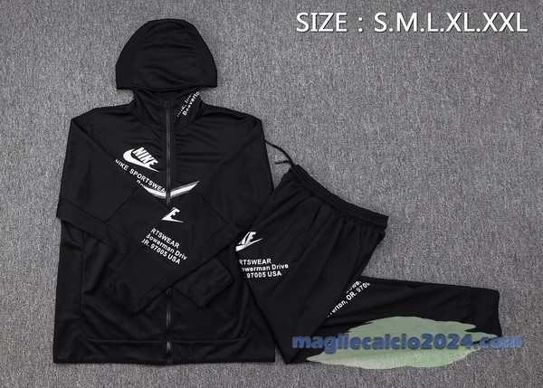 Set Completo Felpa Cappuccio Nike 2023 Nero Bianco Poco Prezzo