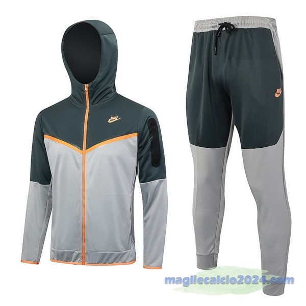 Set Completo Felpa Cappuccio Nike 2023 Verde Grigio Poco Prezzo
