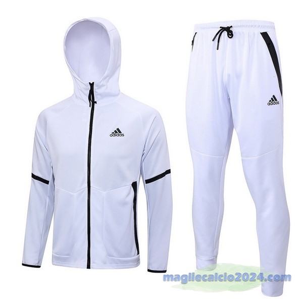 Set Completo Felpa Cappuccio adidas 2023 Bianco Nero Poco Prezzo