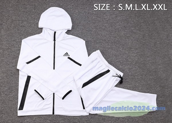 Set Completo Felpa Cappuccio adidas 2023 Bianco Nero Poco Prezzo