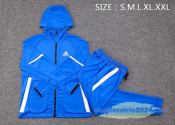 Set Completo Felpa Cappuccio adidas 2023 Blu Bianco Poco Prezzo