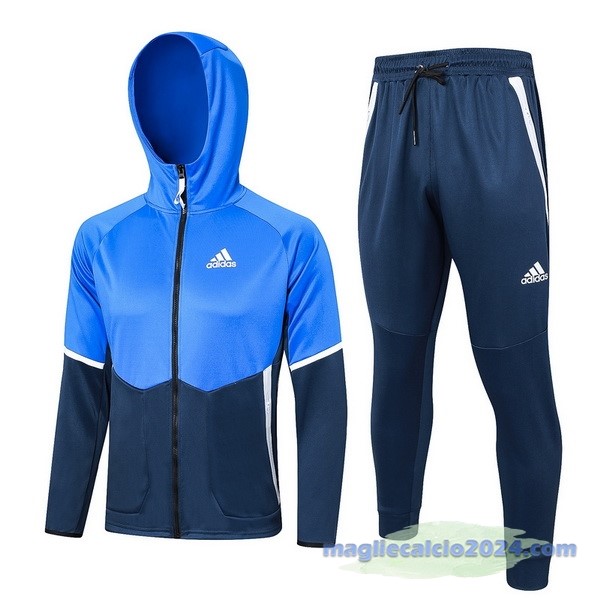 Set Completo Felpa Cappuccio adidas 2023 Blu Poco Prezzo