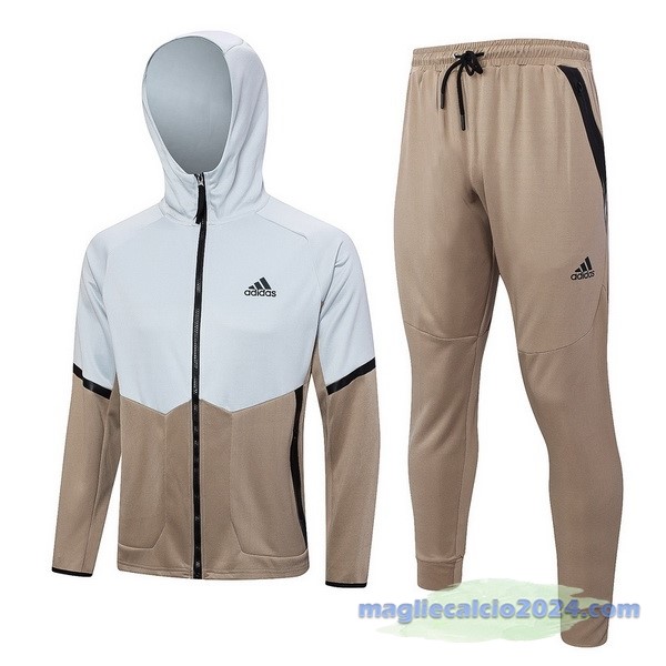 Set Completo Felpa Cappuccio adidas 2023 Grigio Giallo Poco Prezzo