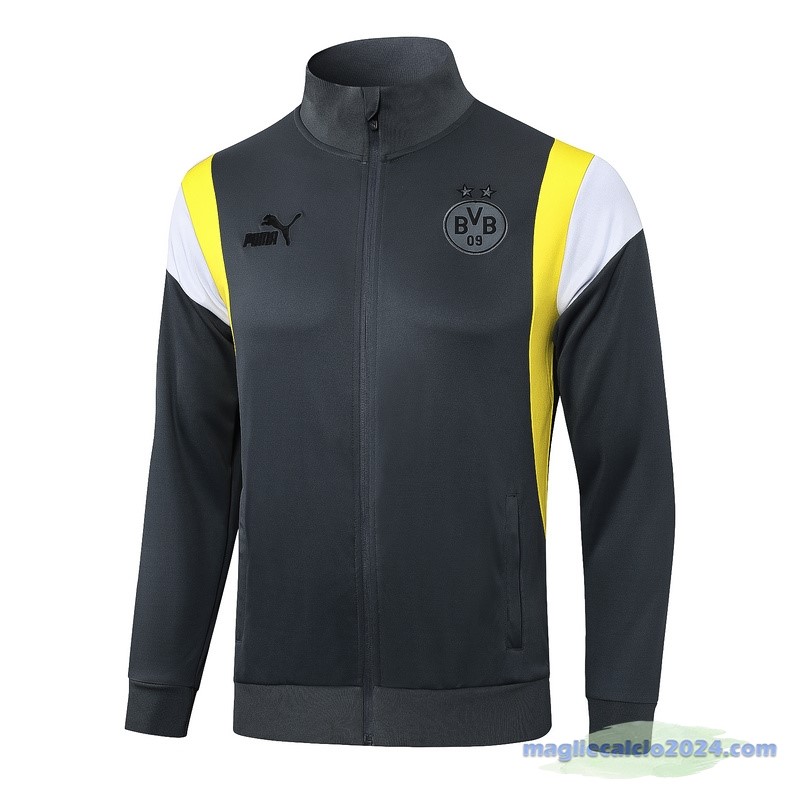 Set Completo Lunga Zip Giacca Borussia Dortmund 2023 2024 Grigio Giallo Poco Prezzo