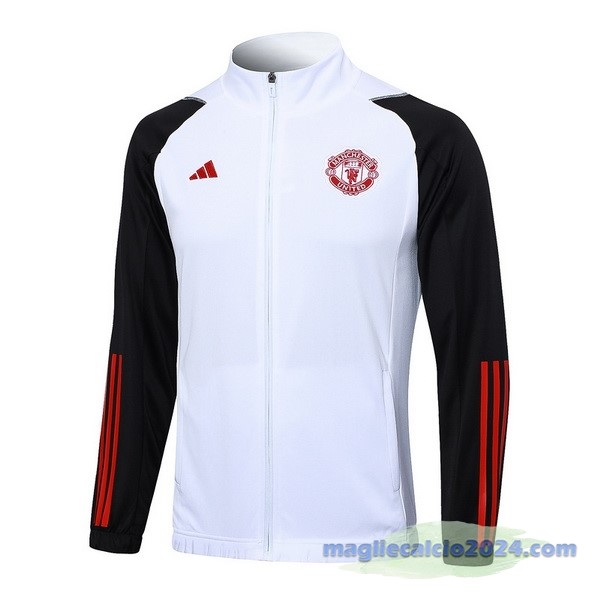 Set Completo Lunga Zip Giacca Manchester United 2023 2024 Bianco Nero Rosso Poco Prezzo