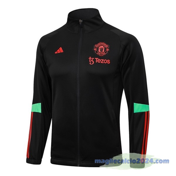 Set Completo Lunga Zip Giacca Manchester United 2023 2024 Nero Rosso Verde Poco Prezzo