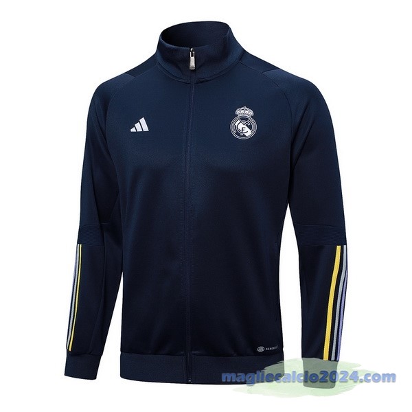 Set Completo Lunga Zip Giacca Real Madrid 2023 2024 Blu Navy Giallo Poco Prezzo