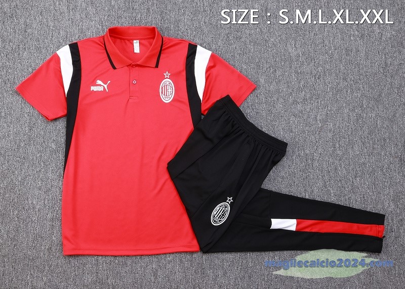 Set Completo Polo AC Milan 2023 2024 Rosso Bianco Nero Poco Prezzo