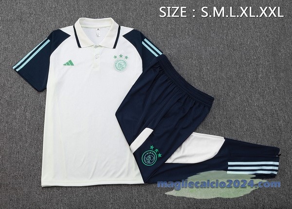 Set Completo Polo Ajax 2023 2024 Bianco Blu Poco Prezzo