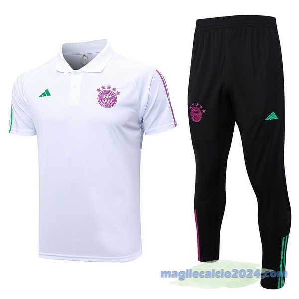 Set Completo Polo Bayern Múnich 2023 2024 Bianco Purpureo Nero Poco Prezzo