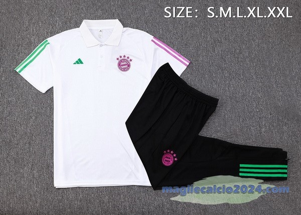 Set Completo Polo Bayern Múnich 2023 2024 Bianco Purpureo Nero Poco Prezzo