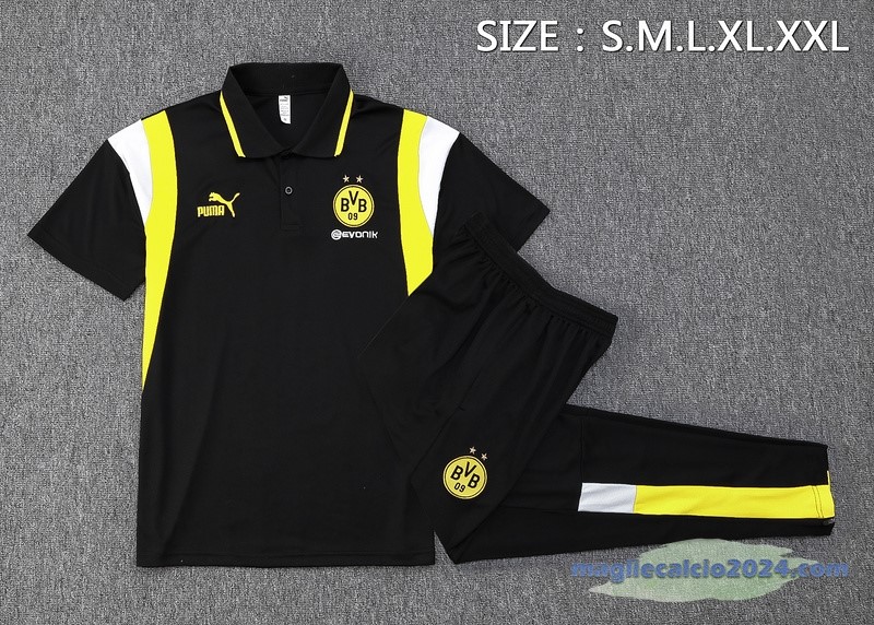 Set Completo Polo Borussia Dortmund 2023 2024 Nero Giallo Poco Prezzo