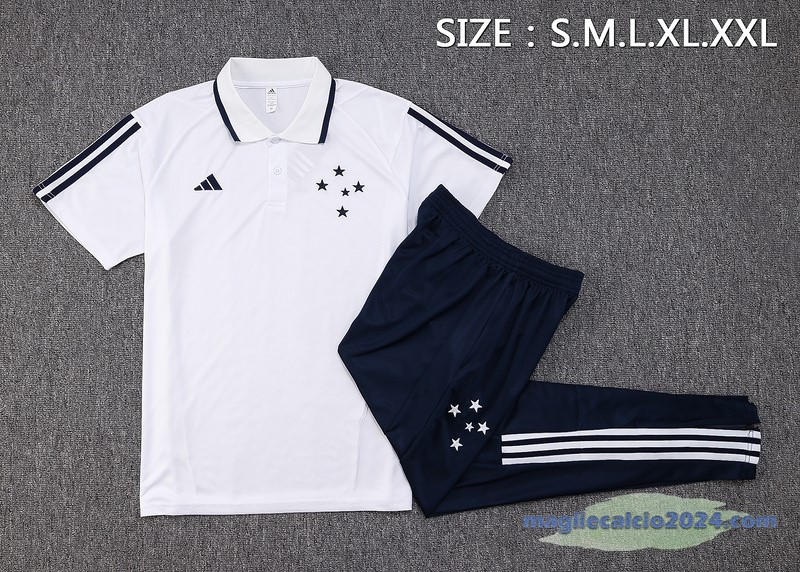 Set Completo Polo Cruzeiro 2023 2024 Bianco Blu Navy Poco Prezzo