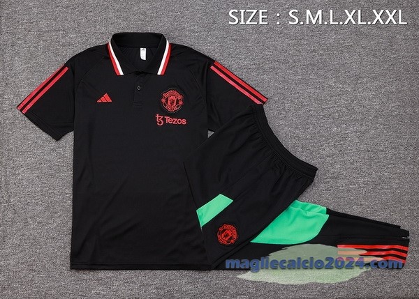 Set Completo Polo Manchester United 2023 2024 Rosso I Nero Poco Prezzo
