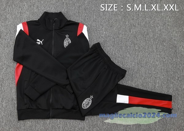 Set Completo Set Completo Lunga Zip Giacca AC Milan 2023 2024 Nero Bianco Rosso Poco Prezzo
