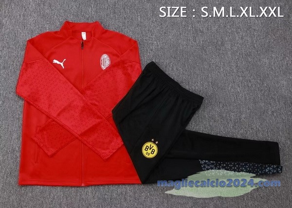 Set Completo Set Completo Lunga Zip Giacca AC Milan 2023 2024 Rosso III Nero Poco Prezzo