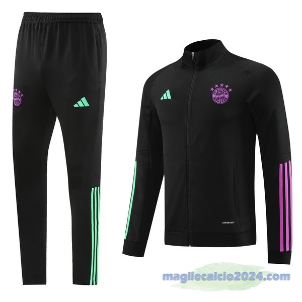 Set Completo Set Completo Lunga Zip Giacca Bayern Múnich 2023 2024 Nero I Purpureo Poco Prezzo