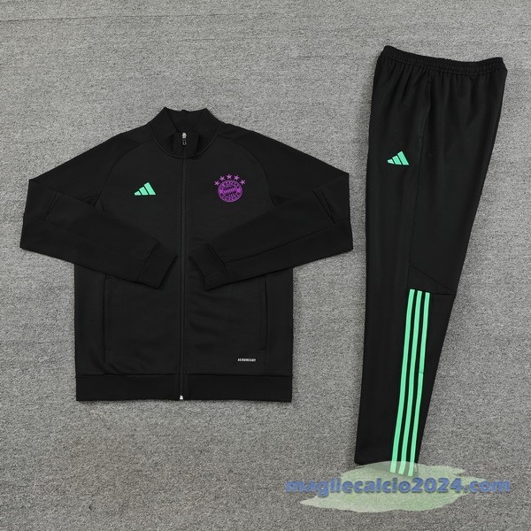 Set Completo Set Completo Lunga Zip Giacca Bayern Múnich 2023 2024 Nero I Purpureo Poco Prezzo