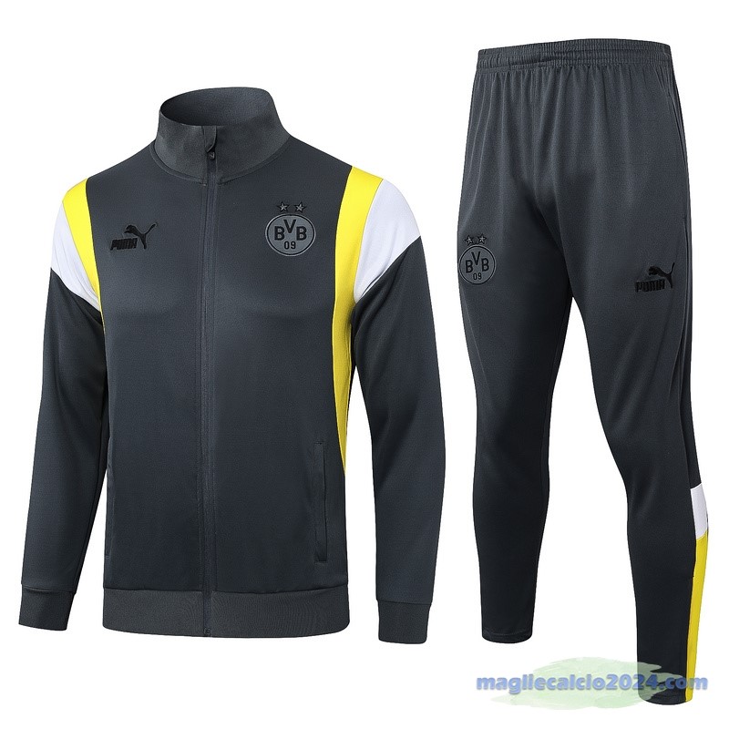 Set Completo Set Completo Lunga Zip Giacca Borussia Dortmund 2023 2024 Grigio Giallo Poco Prezzo