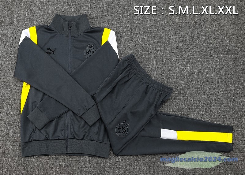 Set Completo Set Completo Lunga Zip Giacca Borussia Dortmund 2023 2024 Grigio Giallo Poco Prezzo