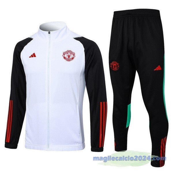 Set Completo Set Completo Lunga Zip Giacca Manchester United 2023 2024 Bianco Nero Rosso Poco Prezzo