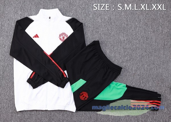Set Completo Set Completo Lunga Zip Giacca Manchester United 2023 2024 Bianco Nero Rosso Poco Prezzo