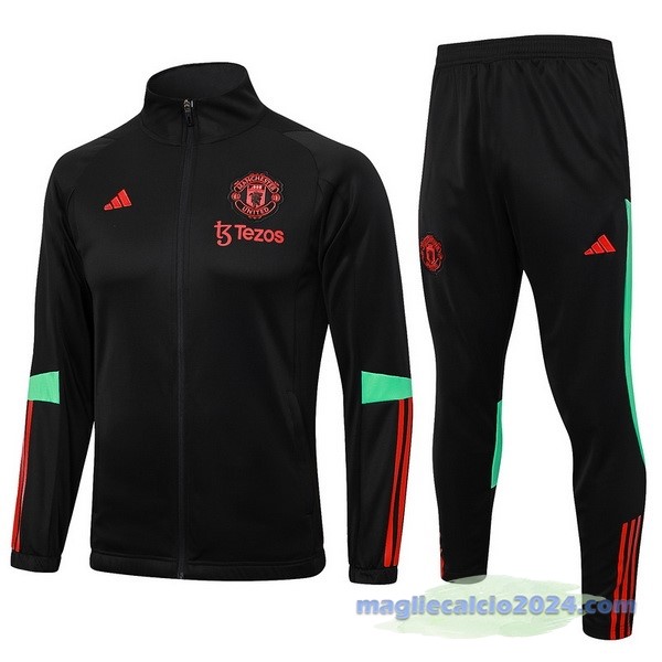 Set Completo Set Completo Lunga Zip Giacca Manchester United 2023 2024 Nero Rosso Verde Poco Prezzo