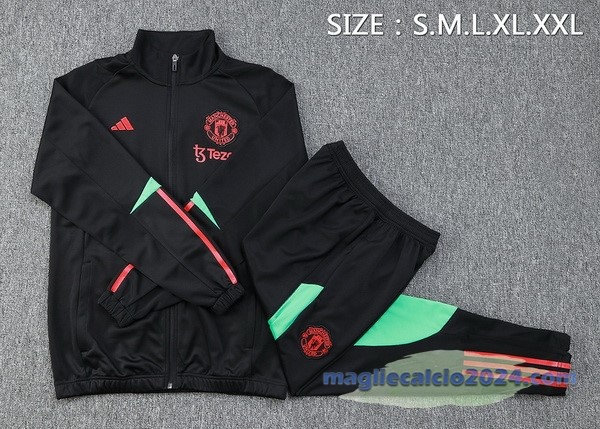Set Completo Set Completo Lunga Zip Giacca Manchester United 2023 2024 Nero Rosso Verde Poco Prezzo