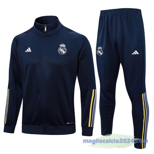 Set Completo Set Completo Lunga Zip Giacca Real Madrid 2023 2024 Blu Navy Giallo Poco Prezzo