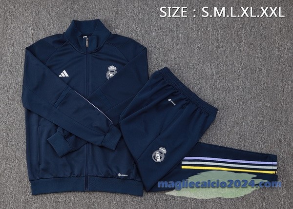 Set Completo Set Completo Lunga Zip Giacca Real Madrid 2023 2024 Blu Navy Giallo Poco Prezzo