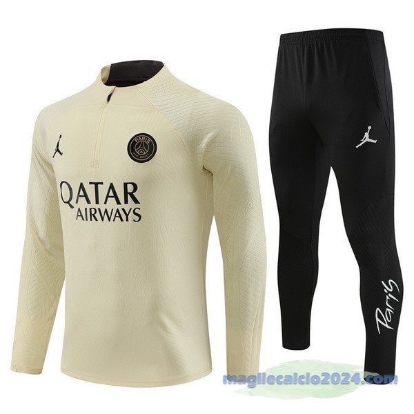 Set Completo Sudadera Giocatori Entrenamiento Bambino Paris Saint Germain 2023 2024 Giallo Nero Poco Prezzo