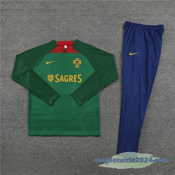 Set Completo Sudadera Giocatori Entrenamiento Portogallo 2023 Verde Blu Navy Poco Prezzo