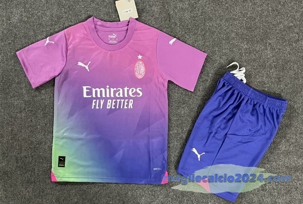 Terza Conjunto De Bambino AC Milan 2023 2024 Rosa Blu Poco Prezzo