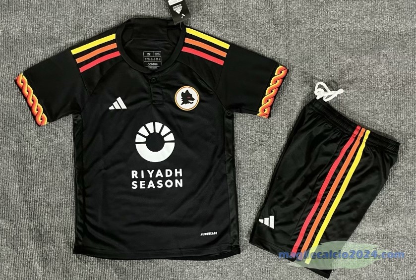 Terza Conjunto De Bambino As Roma 2023 2024 Nero Poco Prezzo