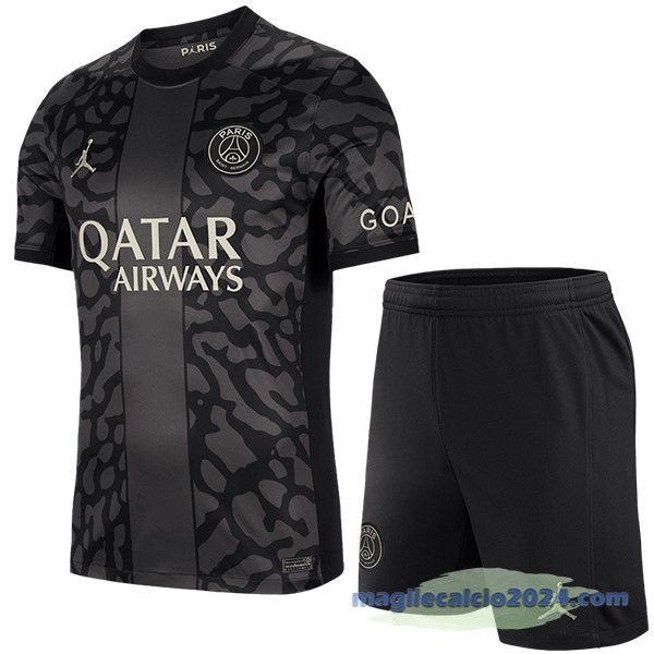 Terza Conjunto De Bambino Paris Saint Germain 2023 2024 Nero Grigio Poco Prezzo