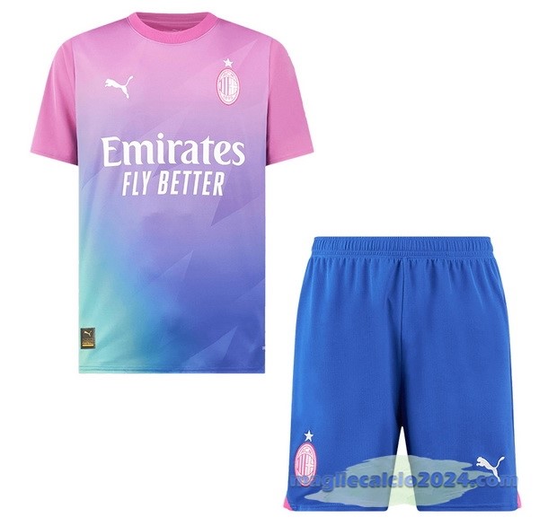 Terza Conjunto De Uomo AC Milan 2023 2024 Rosa Blu Poco Prezzo